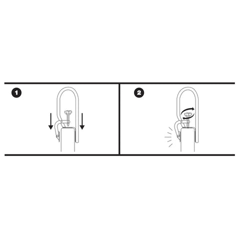 Diagram showing installation steps of White Bathtub Rail With Wide Grip For Bathroom Safety, illustrating adjustable clamp use.