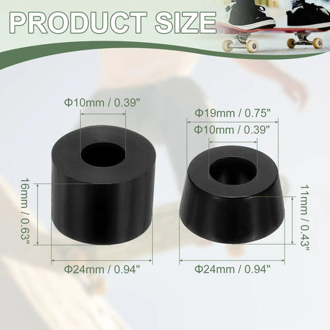 Size details of Premium Skateboard Bushings And Truck Rebuild Kit With Hella Tough Washers And Pivot Cups Set.