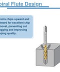 4 Pc Titanium Coated Spiral Flute Thread Taps For 1/4-20 UNC H2 Screws High Speed Steel showing chip removal design.