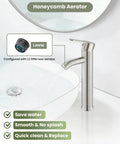 Dope Modern Tall Vessel Sink Faucet With Single Handle For One Hole Install, Stainless Steel Vanity Lavatory RV Bowl Basin Mixer Tap, Brushed Nickel Finish, Includes Supply Lines And Metal Pop Up Drain