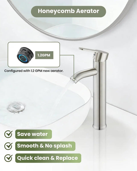 Dope Modern Tall Vessel Sink Faucet With Single Handle For One Hole Install, Stainless Steel Vanity Lavatory RV Bowl Basin Mixer Tap, Brushed Nickel Finish, Includes Supply Lines And Metal Pop Up Drain
