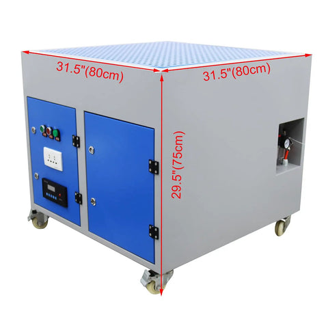 Top Tier Downdraft Table Dust Collector Vacuum For Metalworking Grinding Bench Featuring Badass 3000 Cubic Meters Per Hour Airflow and Multi Stage Industrial Filter. 31.5" square, mobile design.