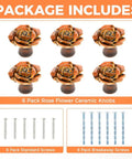 6 Pack Vintage Ceramic Cabinet Knobs Rose Flower Drawer Pulls For Furniture Kitchen Dresser Closet With Screws Orange Antique Cupboard Handles DIY Friendly Install Retro Style Durable Finish For Long Lasting Beauty