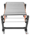 Heavy Duty Adjustable Conveyor Roller Stand With Wheels Flexible Warehouse Freight Handling Table Expandable Stainless Steel Rack System Height Control For Sorting Packaging And Logistics Tasks, top view with rollers and wheels.