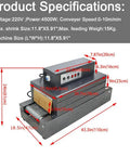 AOXHUGB Electric Heat Shrink Tunnel Machine With Heavy Mesh Conveyor Belt For Square Packaging, detailed product specifications, and dimensions.