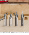 Top Shelf Solid Carbide Counterbore Slotting Router Bit For Size 8 Flathead Screw Heads Half Inch Shank, two flute design.