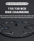 110 130 BCD Chainring Set Narrow Wide 36T 38T 40T 42T 44T 46T 48T 50T 52T 54T 56T 58T 60T With 5 Screws For Road Bike And Folding Bicycle Black Dope Quality Single Speed Only, showing aluminum chainring.