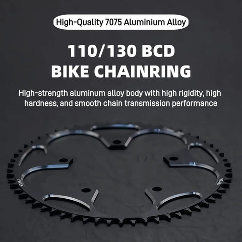 110 130 BCD Chainring Set Narrow Wide 36T 38T 40T 42T 44T 46T 48T 50T 52T 54T 56T 58T 60T With 5 Screws For Road Bike And Folding Bicycle Black Dope Quality Single Speed Only, showing aluminum chainring.