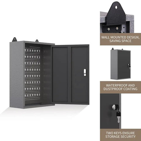 Heavy Duty Wall Mounted Storage Cabinet With Pegboard Upper Panel For Garage And Workshop Tool Organization Metal Hanging Cabinet In Black And Gray Finish Built Tough
