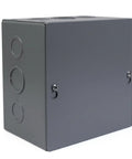 Rock Solid Carbon Steel Junction Box 6 X 6 X 4 Inches With Screw Cover Wall Mount Electrical Enclosure, gray side view.