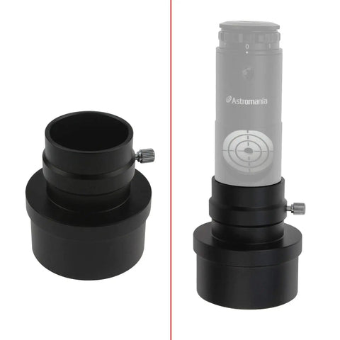 Heavy Duty Two Inch To One Point Two Five Inch Telescope Focuser Adapter For Laser Collimator Alignment, black anodized aluminum construction.