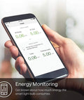 Hand holding smartphone displaying energy usage for Color Changing WiFi LED Bulbs A19 850 Lumens 9.5W Dimmable With Auto White
