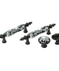 Six Pack 3 Inch Ceramic Drawer Knobs Black And White Rustic Style Drawer Pulls with 3 Inch Hole Centers, 5 Inch Total Length