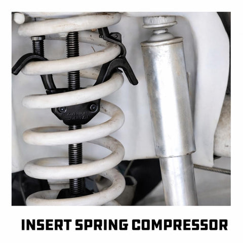 Coil Spring Compressor Tool Kit For Struts And Coil Springs DIY Friendly Safe Heavy Duty Chrome Vanadium Steel in use on suspension