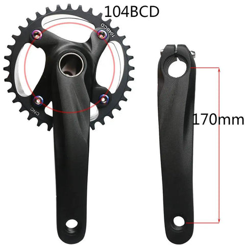 38T Narrow Wide MTB Crankset 170mm Arm 68mm Bottom Bracket 9 Speed 10 Speed 11 Speed Compatible displaying chainring and arm