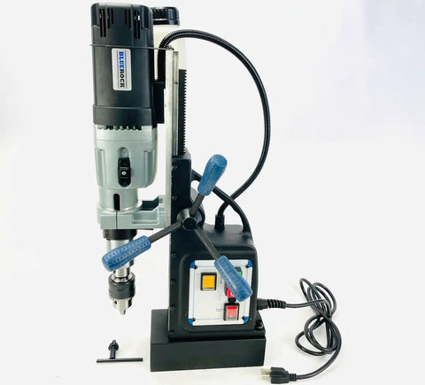 Knockout Performance Heavy Duty Magnetic Drill Press Built Like A Tank For Real Contractors With Two Speed Settings Three Inch Capacity And 1850 Watt Muscle For Any Metal Project showing drill controls and motor.