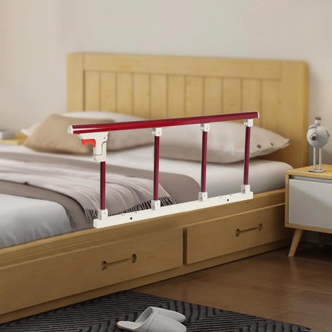 Mahogany Folding Bedside Rail For Elderly Adults, Heavy Duty Aluminum Alloy Guard With Assist Handle, 15.75 Inch High Bed Rail Home Hotel Hospital