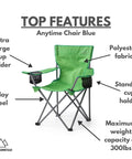 Anytime Chair For Camping And Outdoors, Foldable And Portable Outdoor Folding Chair With Carry Bag, Durable Fabric And Strong Frame, Two Mesh Cup Holders Plus Extra Large Cup Holder