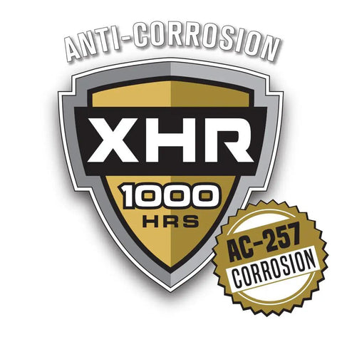 Anti-corrosion shield logo featuring XHR 1000 HRS and AC-257 corrosion rating for heavy duty applications.