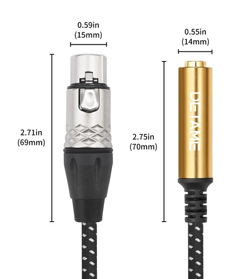 Hot 1Ft Audio Cable XLR Female To 1/4 Trs Female Jack For Mic Guitar Amp And Mixer - Durable Patch Cord 1ft long with XLR and TRS connectors.