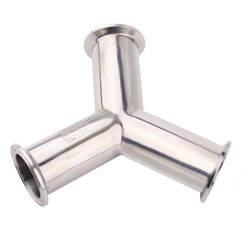 DERNORD stainless steel tri-clamp Y-type pipe fitting, 1.5 in OD, SS304, front view.