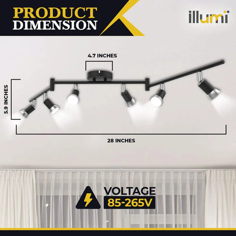 Flexible Ceiling Track Lighting Kit With Six Spot Lights And Seven LED GU10 Bulbs Included Rotatable Arms And Adjustable Heads