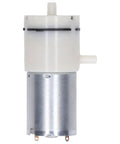 Boss Level 12V Micro Air Pump Featuring Rock Solid Aluminum Body, Self Priming Diaphragm Vacuum Pump Offering Ultra Quiet Operation, Dual Output Valves, Built In Pressure Switch, No Mess Setup For Aquariums And Home Projects detail of motor and plastic body