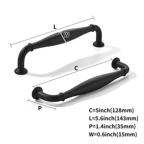 10 Pack Kick-Ass Black Cabinet Pulls With Real Deal Heavy-Duty Build And Super Smooth Finish Perfect For Dressers Bathrooms And Closets Featuring 5 Inch Hole Centers, specified dimensions.