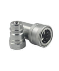 Hydraulic quick-connect coupling set, 1/2 in NPT ISO5675, Pioneer type, silver metal with dust cap.