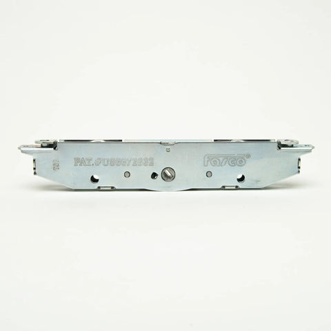 Two Point Mortise Lock For Sliding Patio Door With Dual Hook Latch Built To Last Vinyl Door Hardware Easy Install Fits Most Vinyl Doors Patent US 6672632 Locks It Down close-up front view.