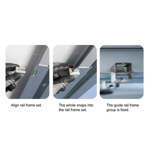 No Sweat Tool Free Solar Mounting Brackets 10 Pack Slick PV Quick Install Fasteners demonstrating installation with rail frame alignment.