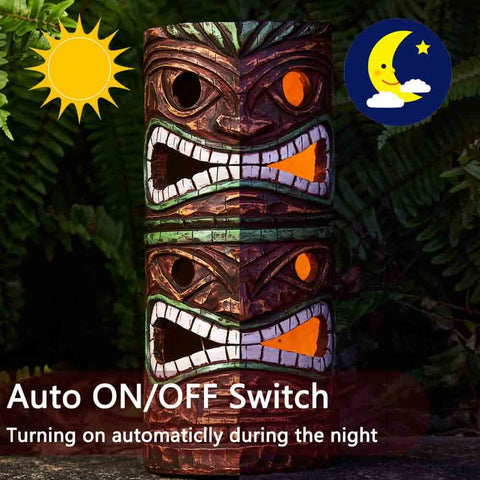 Solar Tiki Statue Outdoor Decor For Garden And Yard Large 10 Inch Tiki Totem Pole With Solar Powered Warm Glow Lights