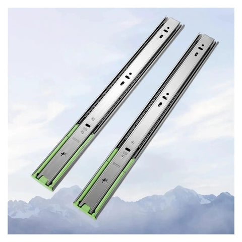 Heavy Duty No Slam Silent Close Drawer Slides 2 Pack Adjustable 12 To 20 Inch Rails 45mm Track Width Hydraulic Damping Three Section Buffer for Quiet Smooth Drawer Operation, silver