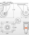 Heavy Duty Hauler With Ball Bearing Swivel And Hella Smooth Polyurethane Tread For Industrial And Home Use 3 Inch Top Plate Casters dimensions diagram