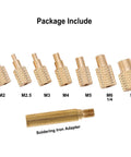 Seven Piece Heat Set Insert Tips Kit For Soldering Iron With Adapter, 900M T18 ST Series Compatible, M2 to M8 brass tips