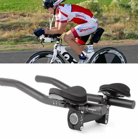 Cyclist using All Day Grip Aero Bar Foam Pad for MTB and Road Bikes with ergonomic handlebar attachment.