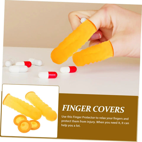 100 Pack Latex Protective Finger Sleeves Shield Your Digits From Daily Wear While Delivering Sick Grip And Breathable Comfort For Heavy Gaming Or Daily Grind Tasks, yellow latex finger covers in use.