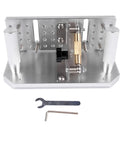 Badass Aluminum Alloy Belt Grinder Knife Jig With Hella Smooth Angle Adjustment And Heavy Duty Dual Press Plates on a workbench.