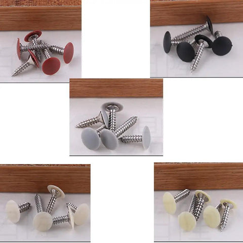 Assorted colored screw cap covers with screws, not matching Bulk Pack Of 500 White Screw Cap Covers For Screw Hole Decoration.
