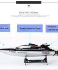Eighteen Inch Brushless RC Speed Boat With Two Four GHz Remote Control Four Wheel Drive Watercraft with streamline bow.