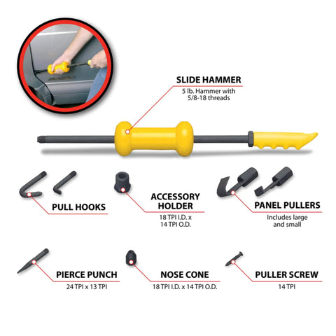 Dent And Seal Puller Set 9 Piece With Slide Hammer And Attachments For Auto Body Repairs Durable Black Oxide Finish