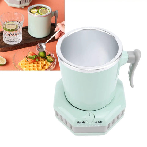 Fast Cool Down Or Heat Electric Cooling Cup 420Ml dual temp beverage chiller warmer with handle and base, ready for drinks.