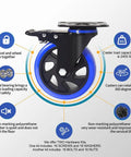 Diagram of 5 Inch Caster Wheels Set Of 4 Heavy Duty With Dual Locking Brakes and Quiet Polyurethane Foam Wheels, showcasing features and benefits.