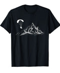 Powered Paragliding Mountain Adventure Tee Featuring Paramotor Paraglider Design with mountain graphic on black shirt
