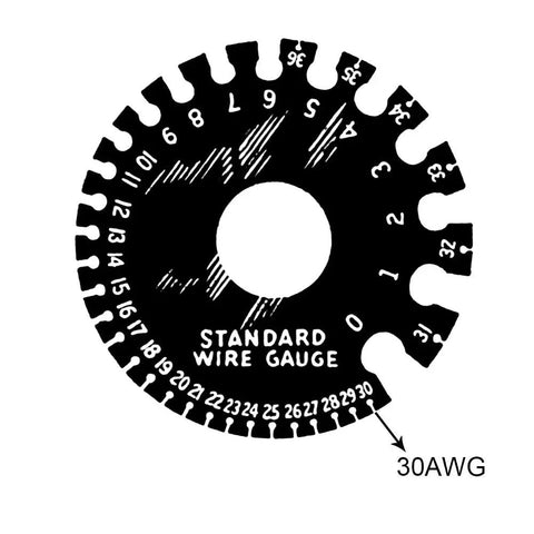 Wire gauge tool showing 30AWG measurement for Five Pack 164 Ft Copper Hookup Wire Kit 30AWG Solid Core Tinned Copper Jumper Wire Kit
