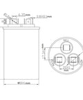 Engineering diagram of 45 Plus 5 MFD Dual Run Capacitor For Air Conditioner And Heat Pump, 370 440 VAC, CBB65 Round Design