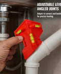 Spirit Level, Foldable Pipe, Adjustable Angle Pipe Corner Gauge held at a pipe corner for precise leveling.