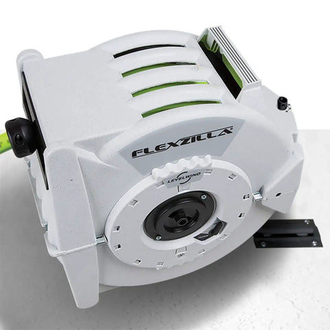 Heavy Duty Retractable Water Hose Reel With Half Inch By Seventy Feet Hose Auto Rewind Latching Length Control Or Free Run Seven Position Swivel Bracket Locks At 135 Degrees Durable Garden Essential For Quick Yard Watering Beast Yard Favorite mounted hose storage