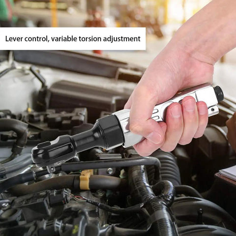 Wicked Smooth Aluminum Pneumatic Ratchet Wrench With A Quarter Inch Square Drive And 25 Ft Lbs Adjustable Torque Lever in use on engine.