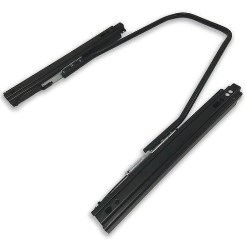 Heavy Duty Steel Seat Slider And Mounting Track Assembly For Universal Aftermarket Racing Simulator Seats with sleek black finish.